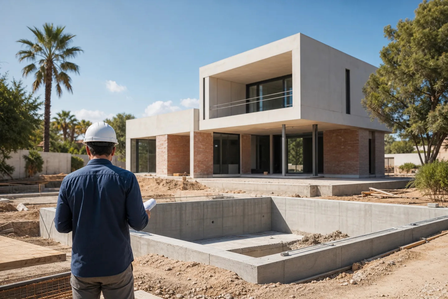 Vivienda unifamiliar en construcción representativa de una dirección de obra
